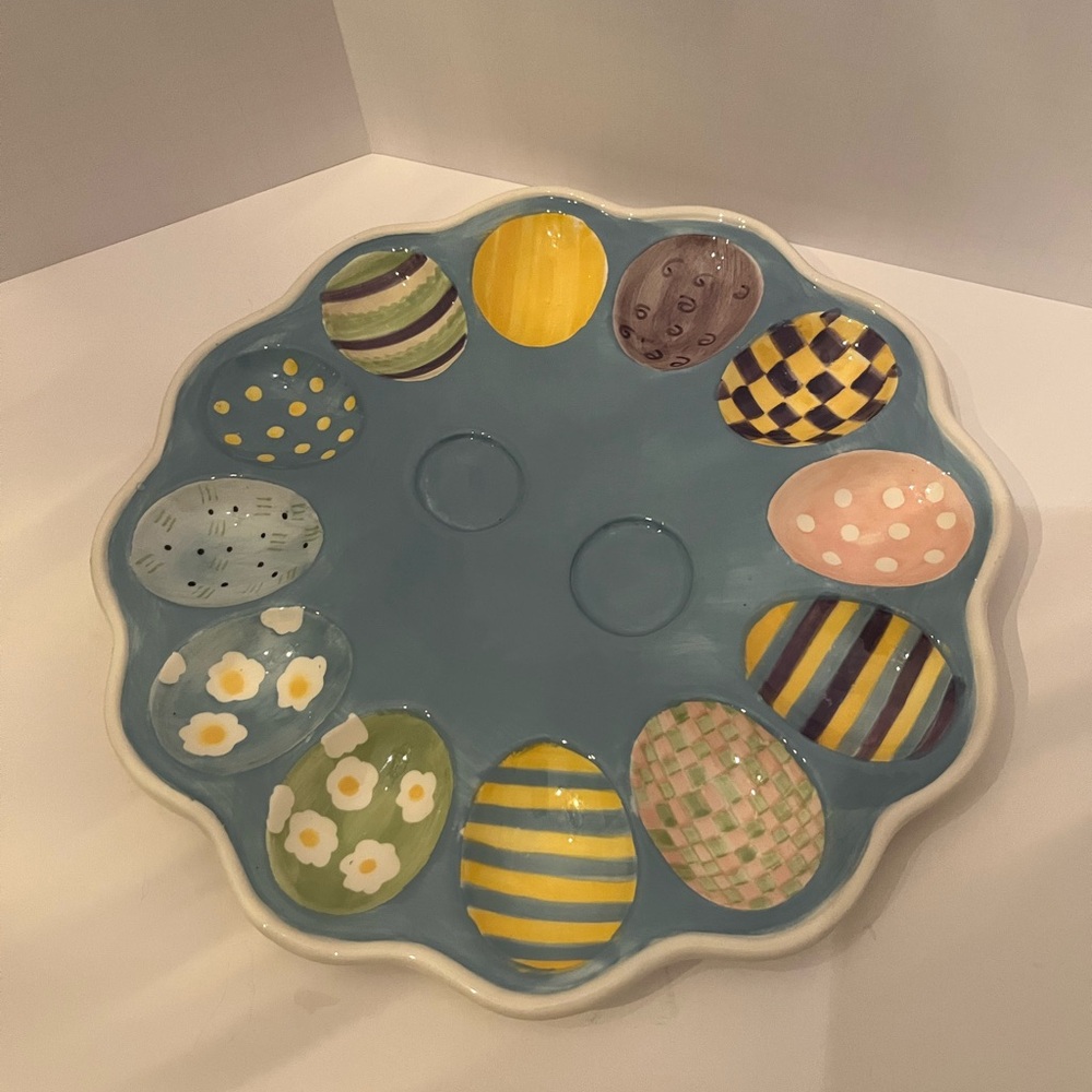 Colorful Ceramic Egg Plate, Debbie Mumm